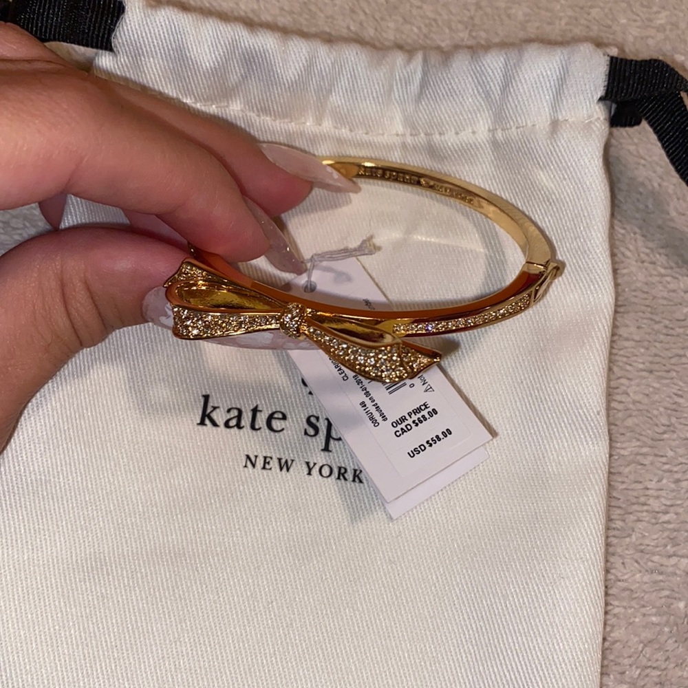 kate spade nwt love notes gold bracelet bow